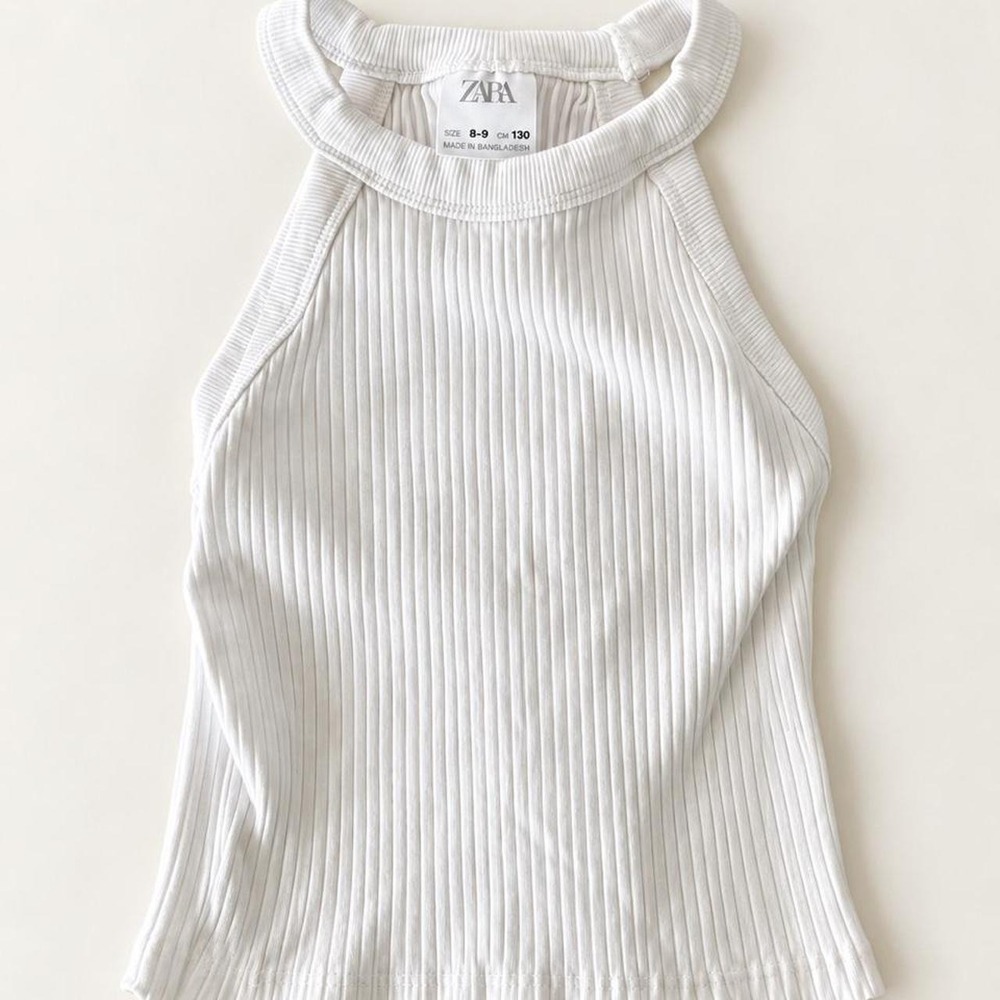Zara Girls White Ribbed Halter Tank | Size 8–9 Years (130 cm)
